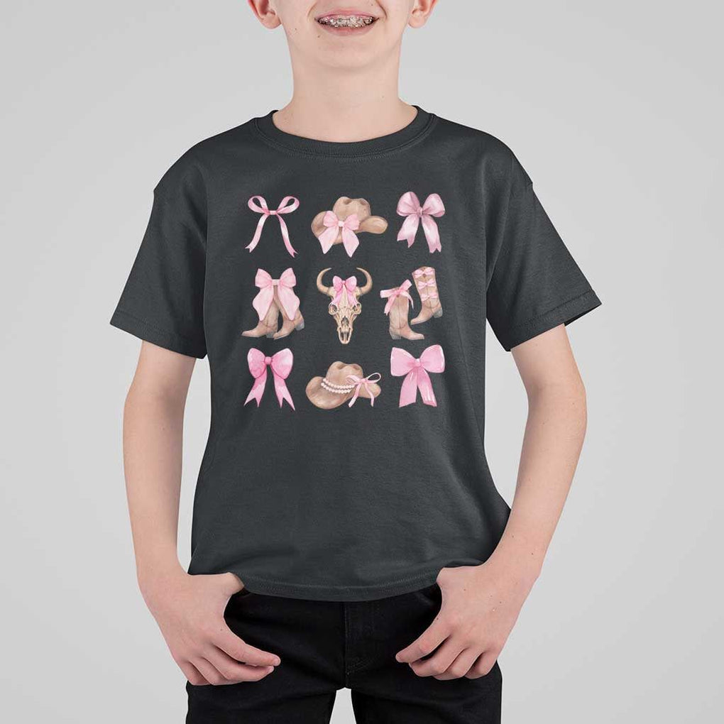 Cowgirl Coquette T Shirt For Kid Pink Bow Cowboy Hat Boots Western Country TS11 Black Print Your Wear