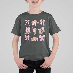 Cowgirl Coquette T Shirt For Kid Pink Bow Cowboy Hat Boots Western Country TS11 Dark Heather Print Your Wear