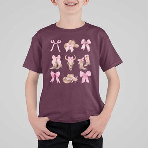 Cowgirl Coquette T Shirt For Kid Pink Bow Cowboy Hat Boots Western Country TS11 Maroon Print Your Wear