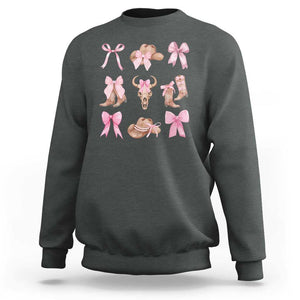 Cowgirl Coquette Sweatshirt Pink Bow Cowboy Hat Boots Western Country TS11 Dark Heather Print Your Wear
