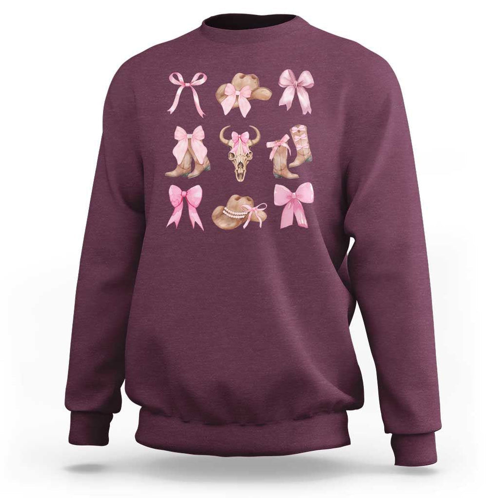 Cowgirl Coquette Sweatshirt Pink Bow Cowboy Hat Boots Western Country TS11 Maroon Print Your Wear