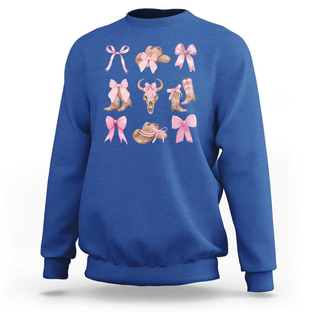 Cowgirl Coquette Sweatshirt Pink Bow Cowboy Hat Boots Western Country TS11 Royal Blue Print Your Wear