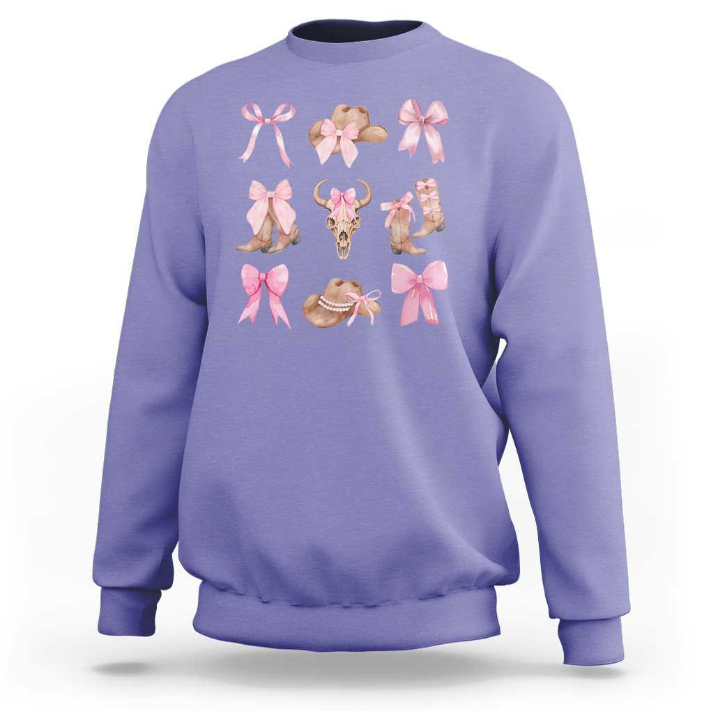 Cowgirl Coquette Sweatshirt Pink Bow Cowboy Hat Boots Western Country TS11 Violet Print Your Wear