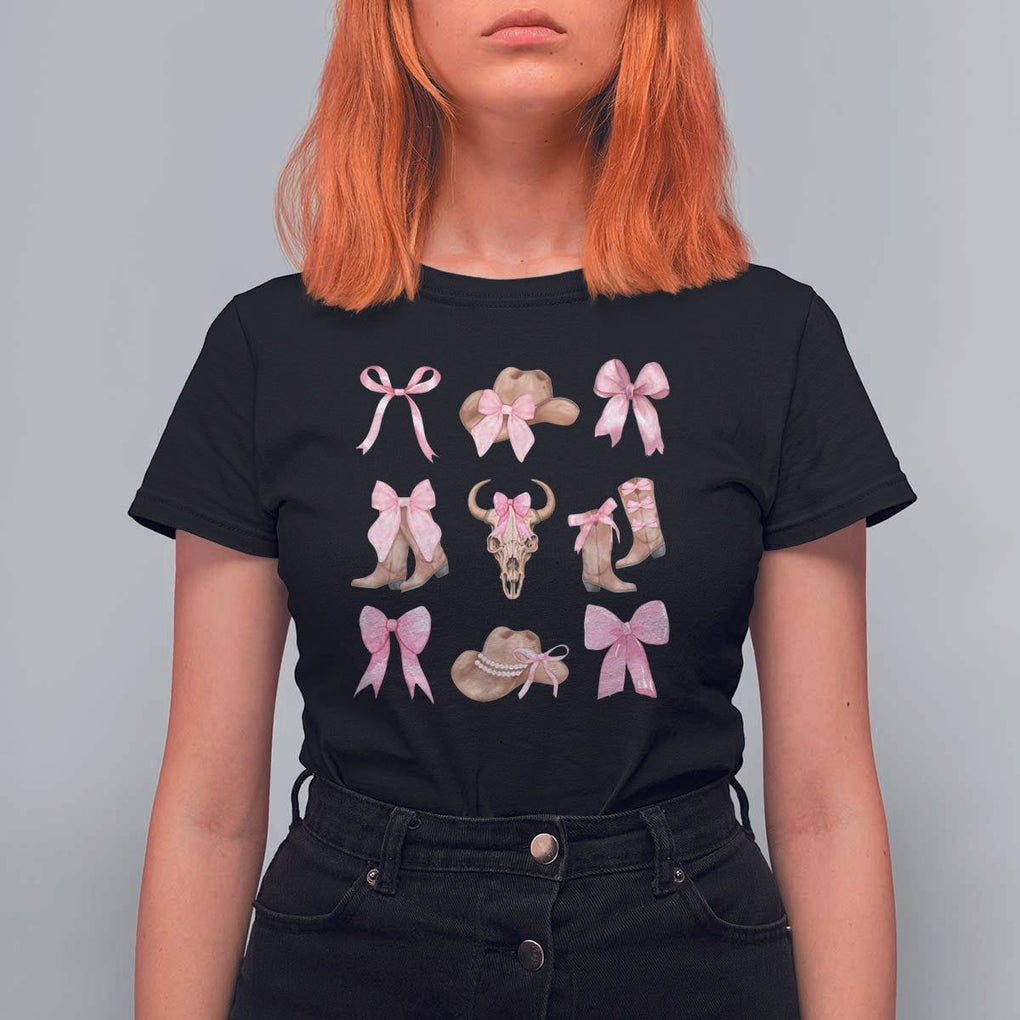 Cowgirl Coquette T Shirt For Women Pink Bow Cowboy Hat Boots Western Country TS11 Black Print Your Wear