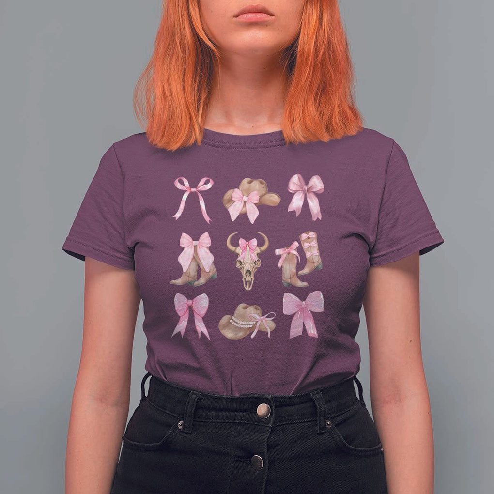 Cowgirl Coquette T Shirt For Women Pink Bow Cowboy Hat Boots Western Country TS11 Maroon Print Your Wear