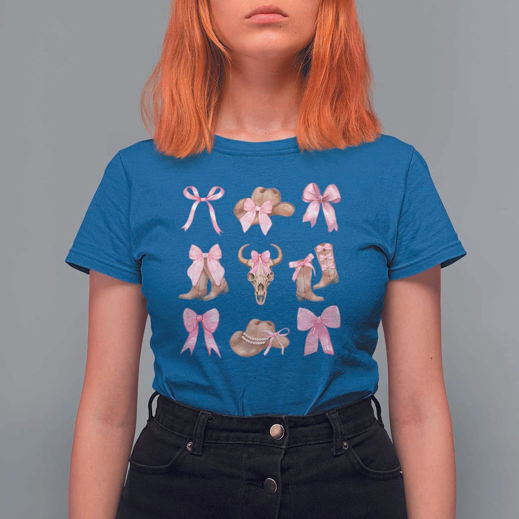 Cowgirl Coquette T Shirt For Women Pink Bow Cowboy Hat Boots Western Country TS11 Royal Blue Print Your Wear