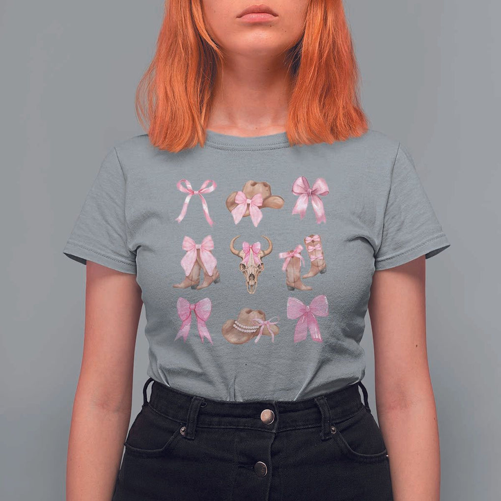Cowgirl Coquette T Shirt For Women Pink Bow Cowboy Hat Boots Western Country TS11 Sport Gray Print Your Wear