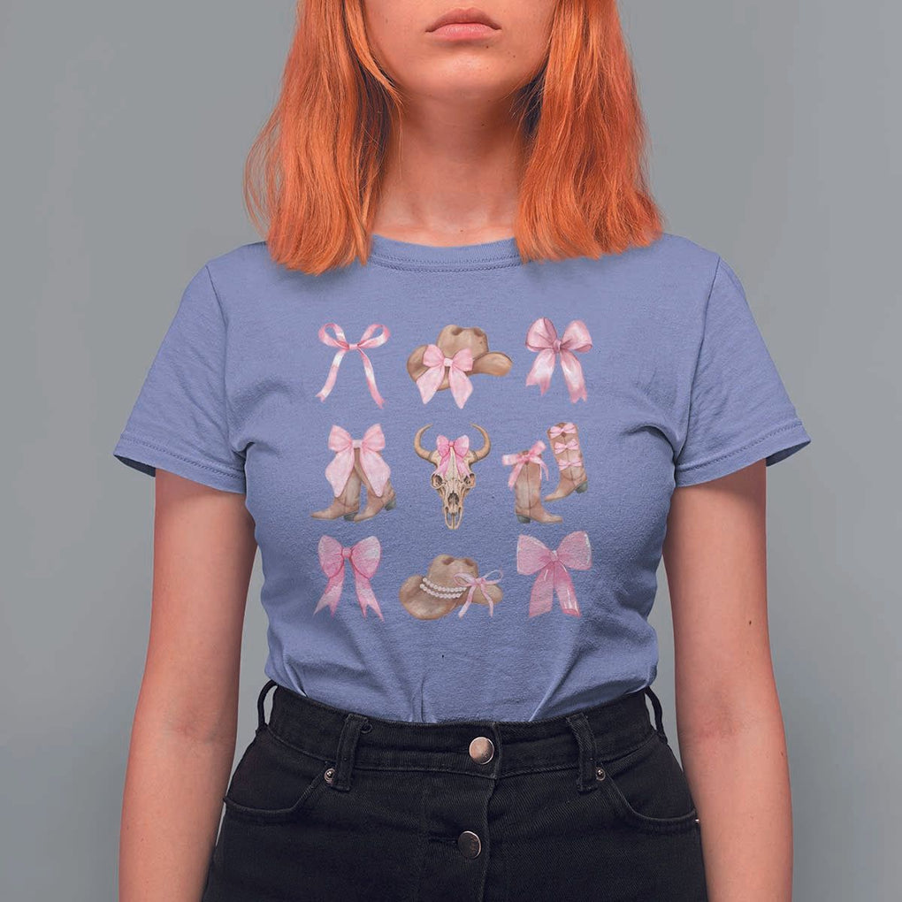Cowgirl Coquette T Shirt For Women Pink Bow Cowboy Hat Boots Western Country TS11 Violet Print Your Wear