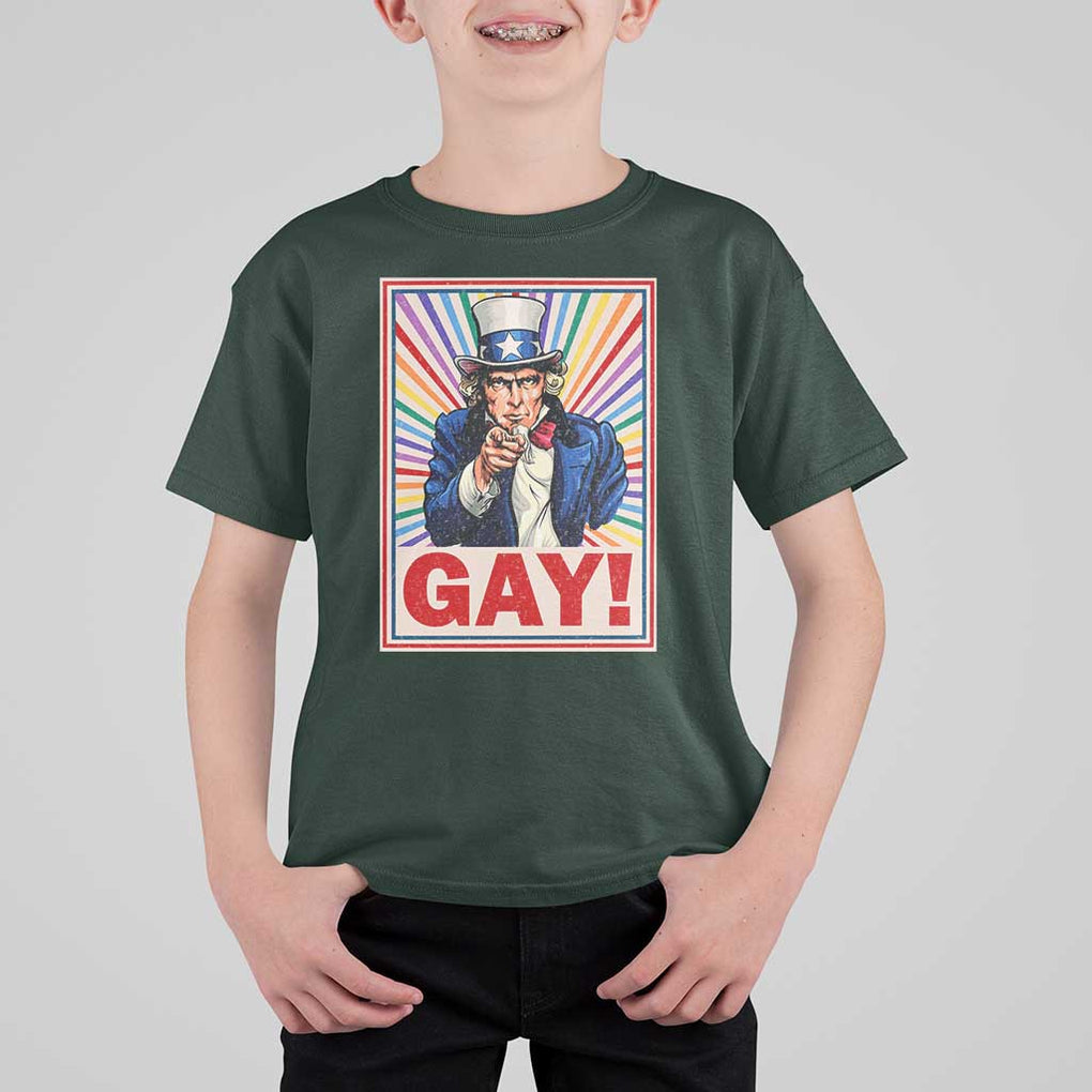 Funny LGBT T Shirt For Kid Gay Uncle Sam Ally Pride Month TS11 Dark Forest Green Print Your Wear