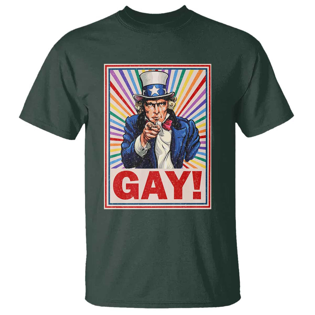 Funny LGBT T Shirt Gay Uncle Sam Ally Pride Month TS11 Dark Forest Green Print Your Wear