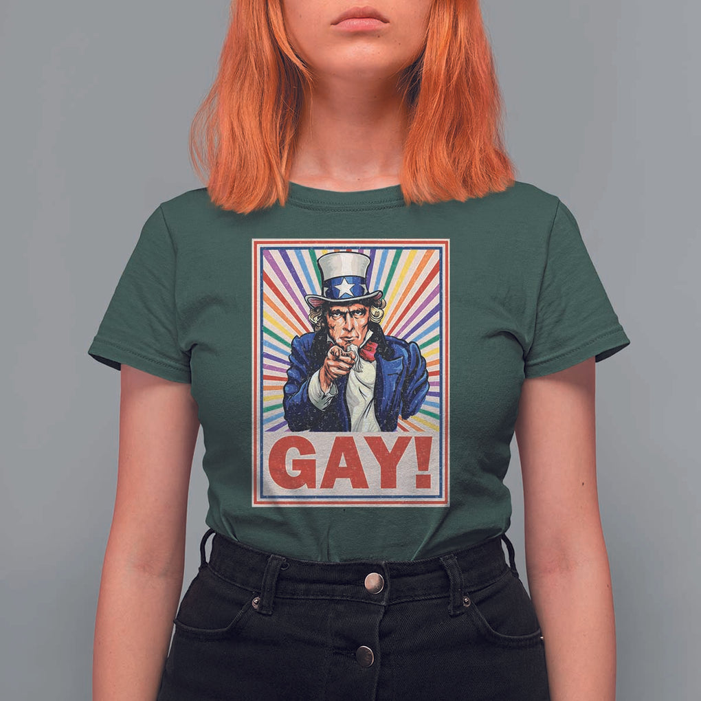 Funny LGBT T Shirt For Women Gay Uncle Sam Ally Pride Month TS11 Dark Forest Green Print Your Wear
