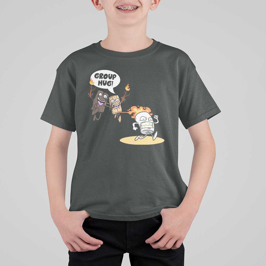 Funny Camping T Shirt For Kid Group Hug S'more Roasting Outdoor TS11 Dark Heather Print Your Wear