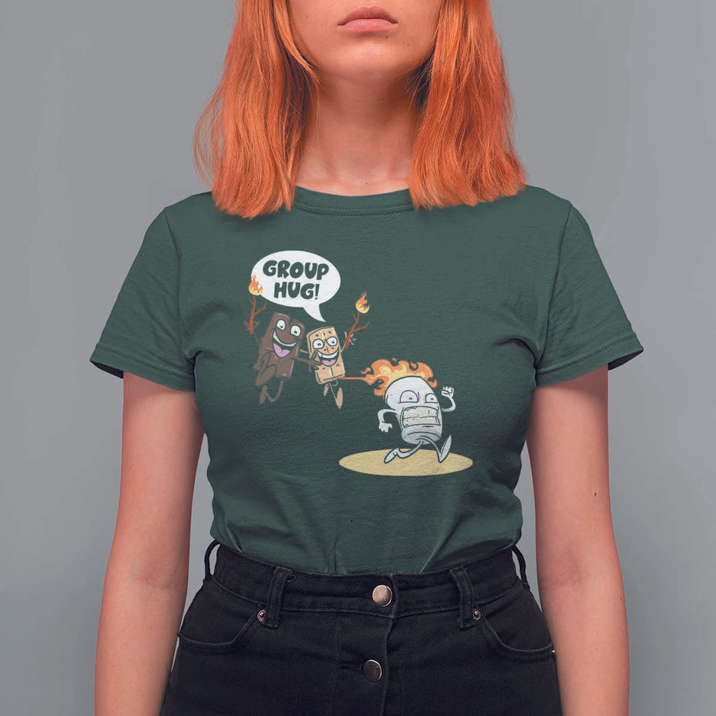 Funny Camping T Shirt For Women Group Hug S'more Roasting Outdoor TS11 Dark Forest Green Print Your Wear