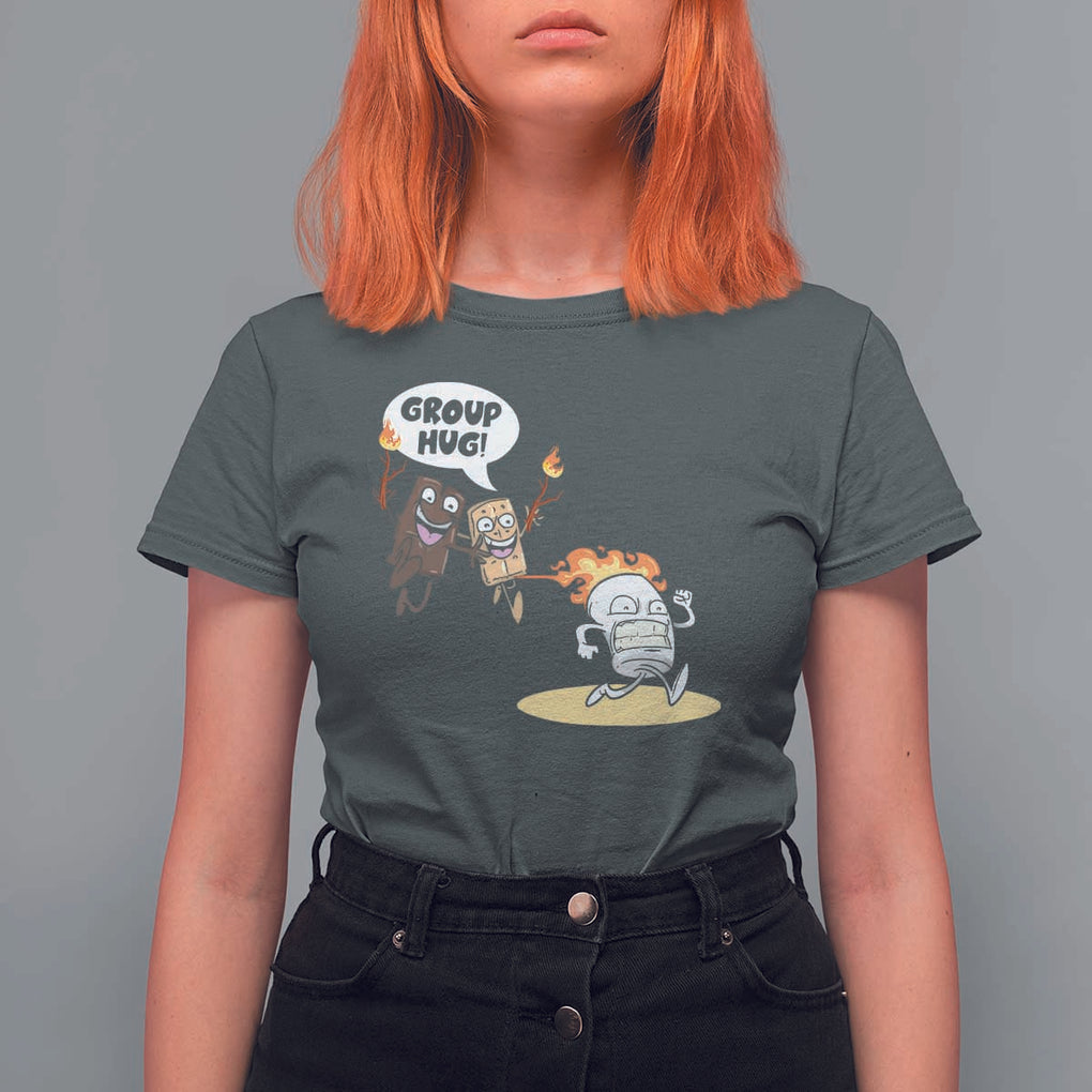 Funny Camping T Shirt For Women Group Hug S'more Roasting Outdoor TS11 Dark Heather Print Your Wear