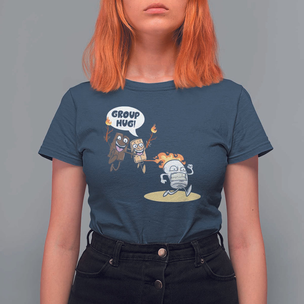 Funny Camping T Shirt For Women Group Hug S'more Roasting Outdoor TS11 Navy Print Your Wear
