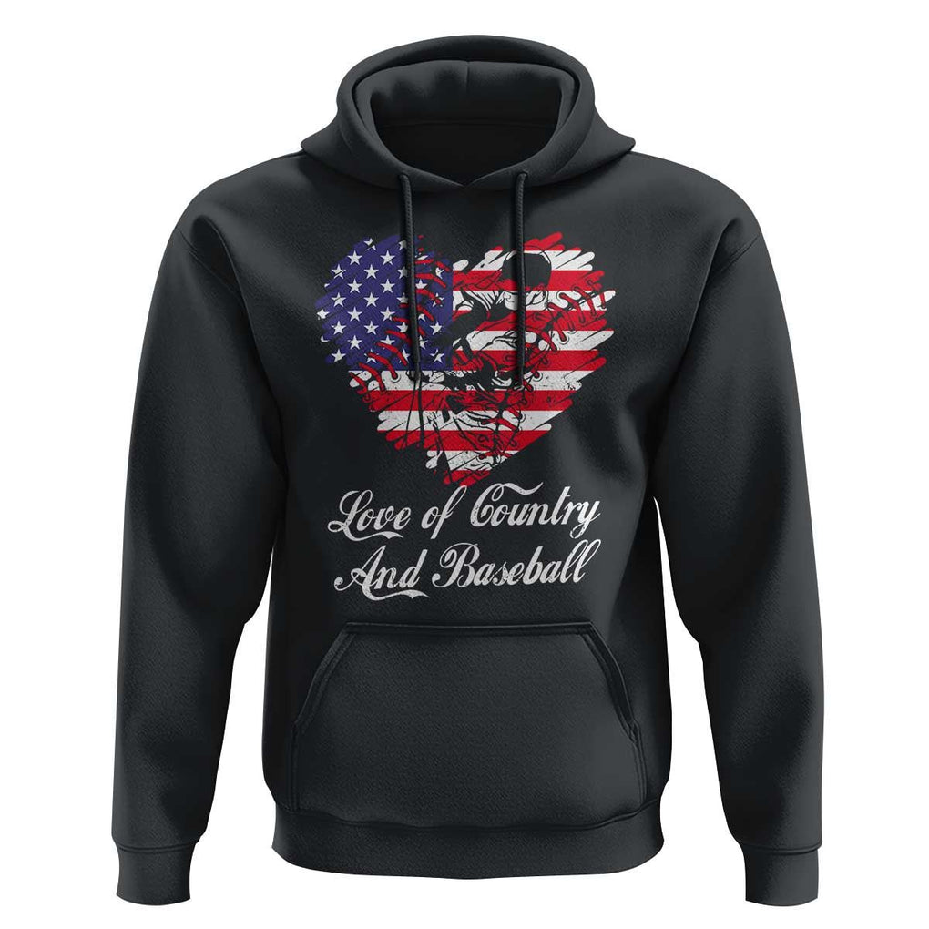 Baseball Hoodie Love Of Country And Base Ball Vintage Heart USA Flag TS11 Black Print Your Wear