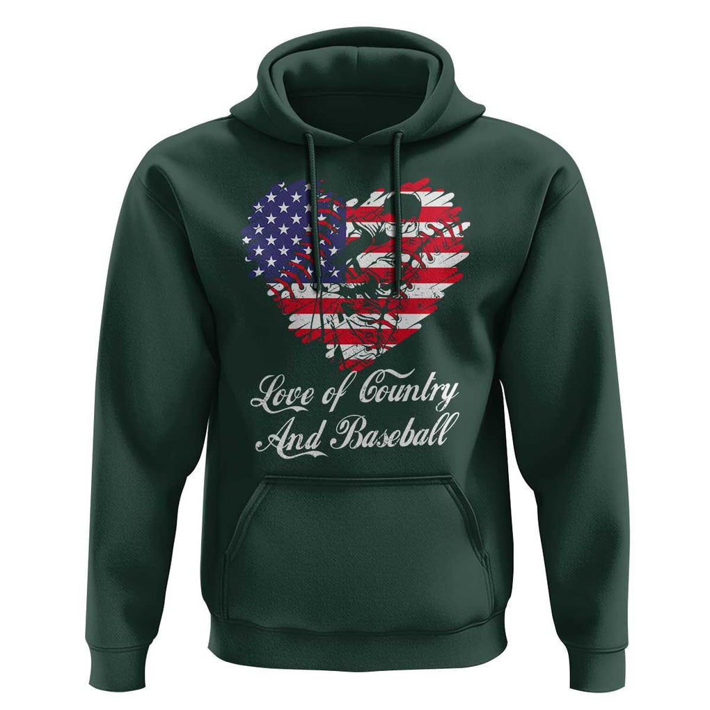 Baseball Hoodie Love Of Country And Base Ball Vintage Heart USA Flag TS11 Dark Forest Green Print Your Wear