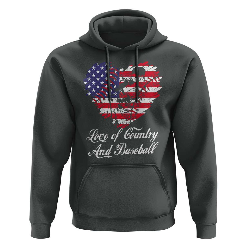 Baseball Hoodie Love Of Country And Base Ball Vintage Heart USA Flag TS11 Dark Heather Print Your Wear