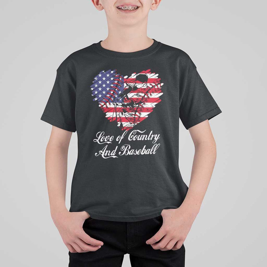 Baseball T Shirt For Kid Love Of Country And Base Ball Vintage Heart USA Flag TS11 Black Print Your Wear