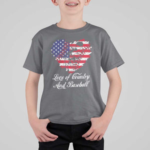Baseball T Shirt For Kid Love Of Country And Base Ball Vintage Heart USA Flag TS11 Charcoal Print Your Wear