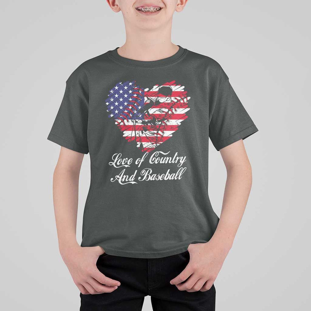 Baseball T Shirt For Kid Love Of Country And Base Ball Vintage Heart USA Flag TS11 Dark Heather Print Your Wear