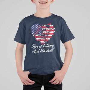 Baseball T Shirt For Kid Love Of Country And Base Ball Vintage Heart USA Flag TS11 Navy Print Your Wear