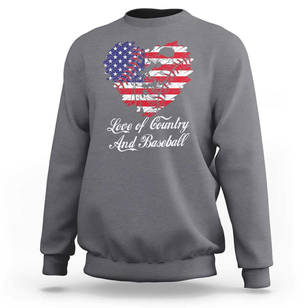Baseball Sweatshirt Love Of Country And Base Ball Vintage Heart USA Flag TS11 Charcoal Print Your Wear