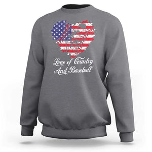 Baseball Sweatshirt Love Of Country And Base Ball Vintage Heart USA Flag TS11 Charcoal Print Your Wear