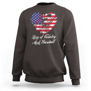Baseball Sweatshirt Love Of Country And Base Ball Vintage Heart USA Flag TS11 Dark Chocolate Print Your Wear