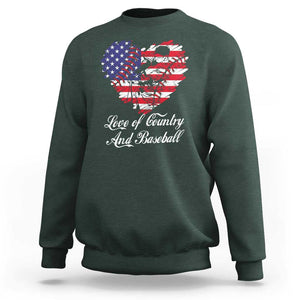 Baseball Sweatshirt Love Of Country And Base Ball Vintage Heart USA Flag TS11 Dark Forest Green Print Your Wear