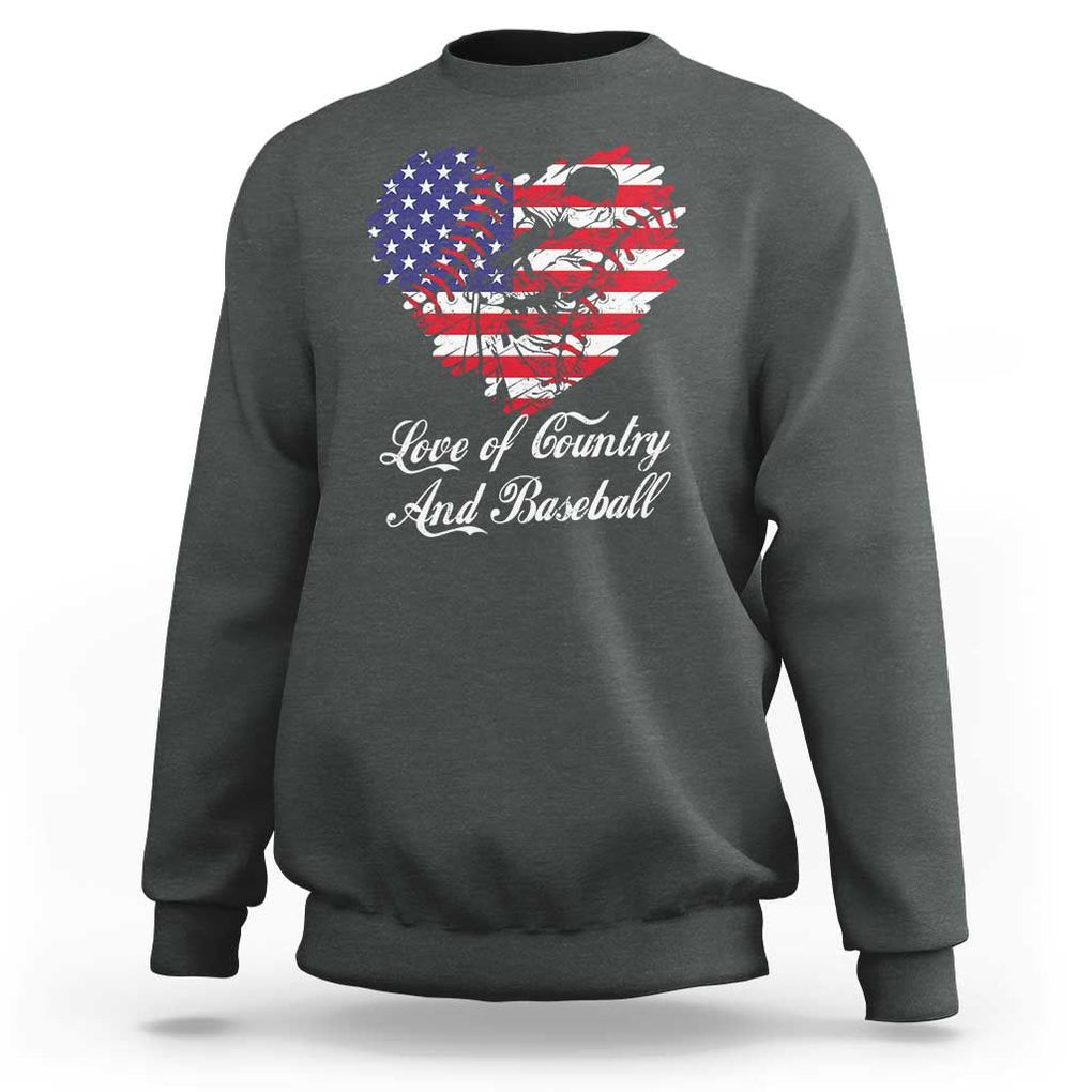 Baseball Sweatshirt Love Of Country And Base Ball Vintage Heart USA Flag TS11 Dark Heather Print Your Wear
