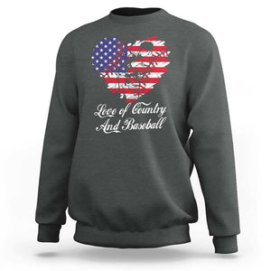 Baseball Sweatshirt Love Of Country And Base Ball Vintage Heart USA Flag TS11 Dark Heather Print Your Wear