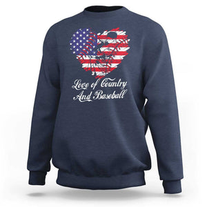Baseball Sweatshirt Love Of Country And Base Ball Vintage Heart USA Flag TS11 Navy Print Your Wear