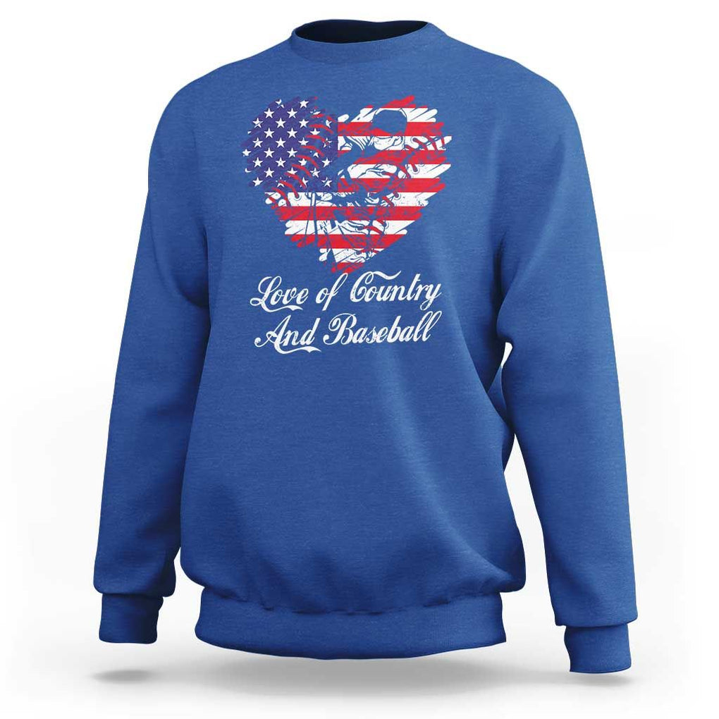 Baseball Sweatshirt Love Of Country And Base Ball Vintage Heart USA Flag TS11 Royal Blue Print Your Wear