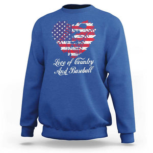 Baseball Sweatshirt Love Of Country And Base Ball Vintage Heart USA Flag TS11 Royal Blue Print Your Wear