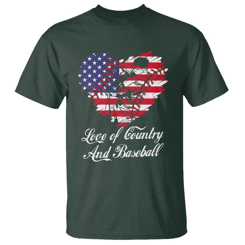 Baseball T Shirt Love Of Country And Base Ball Vintage Heart USA Flag TS11 Dark Forest Green Print Your Wear