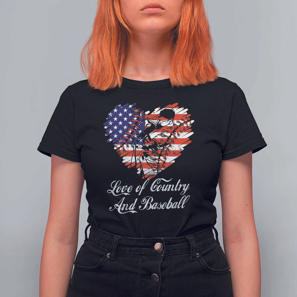 Baseball T Shirt For Women Love Of Country And Base Ball Vintage Heart USA Flag TS11 Black Print Your Wear