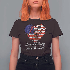 Baseball T Shirt For Women Love Of Country And Base Ball Vintage Heart USA Flag TS11 Dark Chocolate Print Your Wear