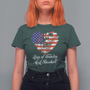 Baseball T Shirt For Women Love Of Country And Base Ball Vintage Heart USA Flag TS11 Dark Forest Green Print Your Wear