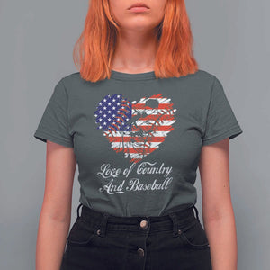 Baseball T Shirt For Women Love Of Country And Base Ball Vintage Heart USA Flag TS11 Dark Heather Print Your Wear