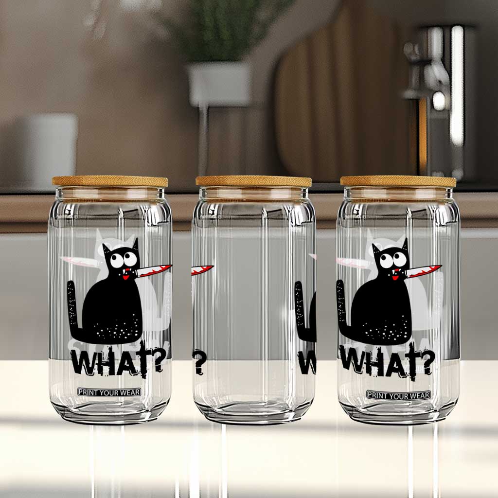 Funny Black Cat Glass Can What Kitten Murderous TS11 Print Your Wear