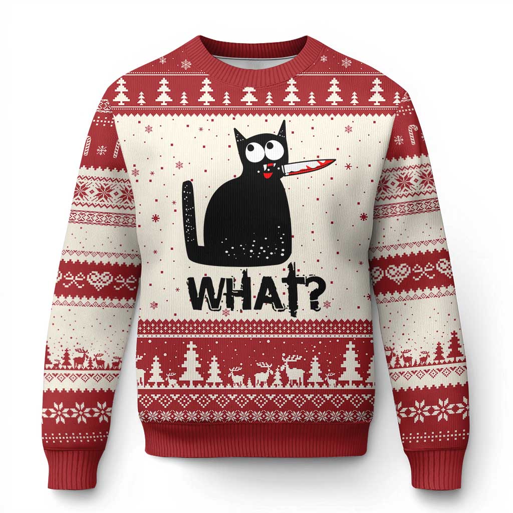 Funny Black Cat Ugly Christmas Sweater What Kitten Murderous TS11 Beige Red Print Your Wear