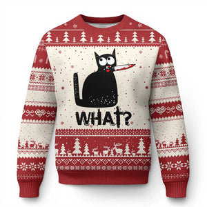 Funny Black Cat Ugly Christmas Sweater What Kitten Murderous TS11 Beige Red Print Your Wear