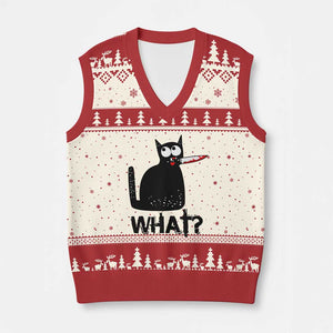 Funny Black Cat V-Neck Knit Sweater Vest What Kitten Murderous TS11 Beige Red Print Your Wear