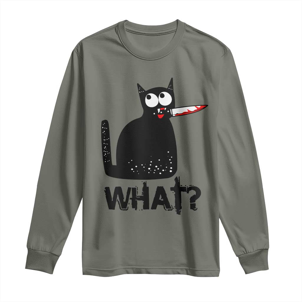 Funny Black Cat Long Sleeve Shirt What Kitten Murderous TS11 Military Green Print Your Wear
