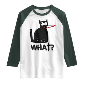 Funny Black Cat Raglan Shirt What Kitten Murderous TS11 White Dark Forest Green Print Your Wear
