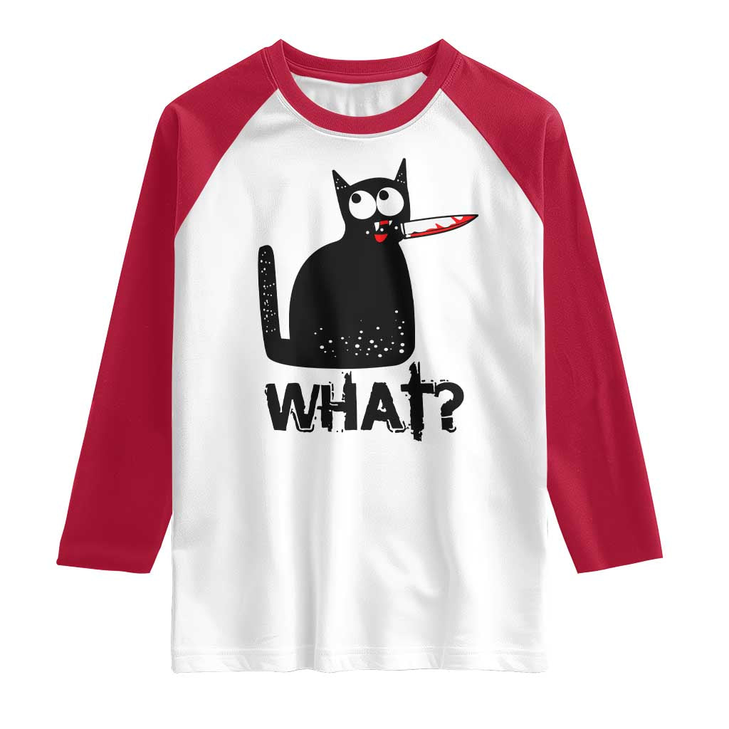 Funny Black Cat Raglan Shirt What Kitten Murderous TS11 White Red Print Your Wear