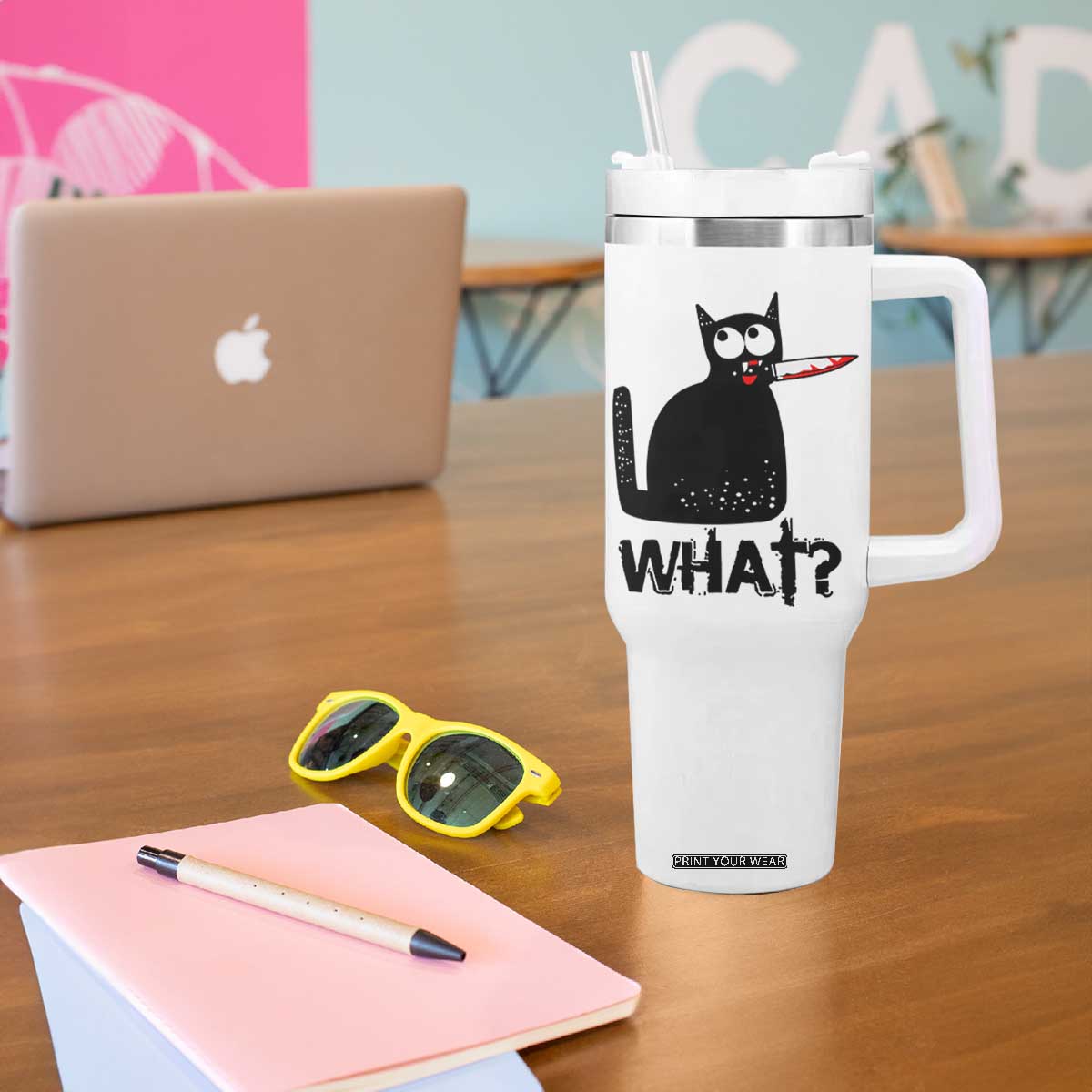 Funny Black Cat Tumbler With Handle What Kitten Murderous TS11 Print Your Wear