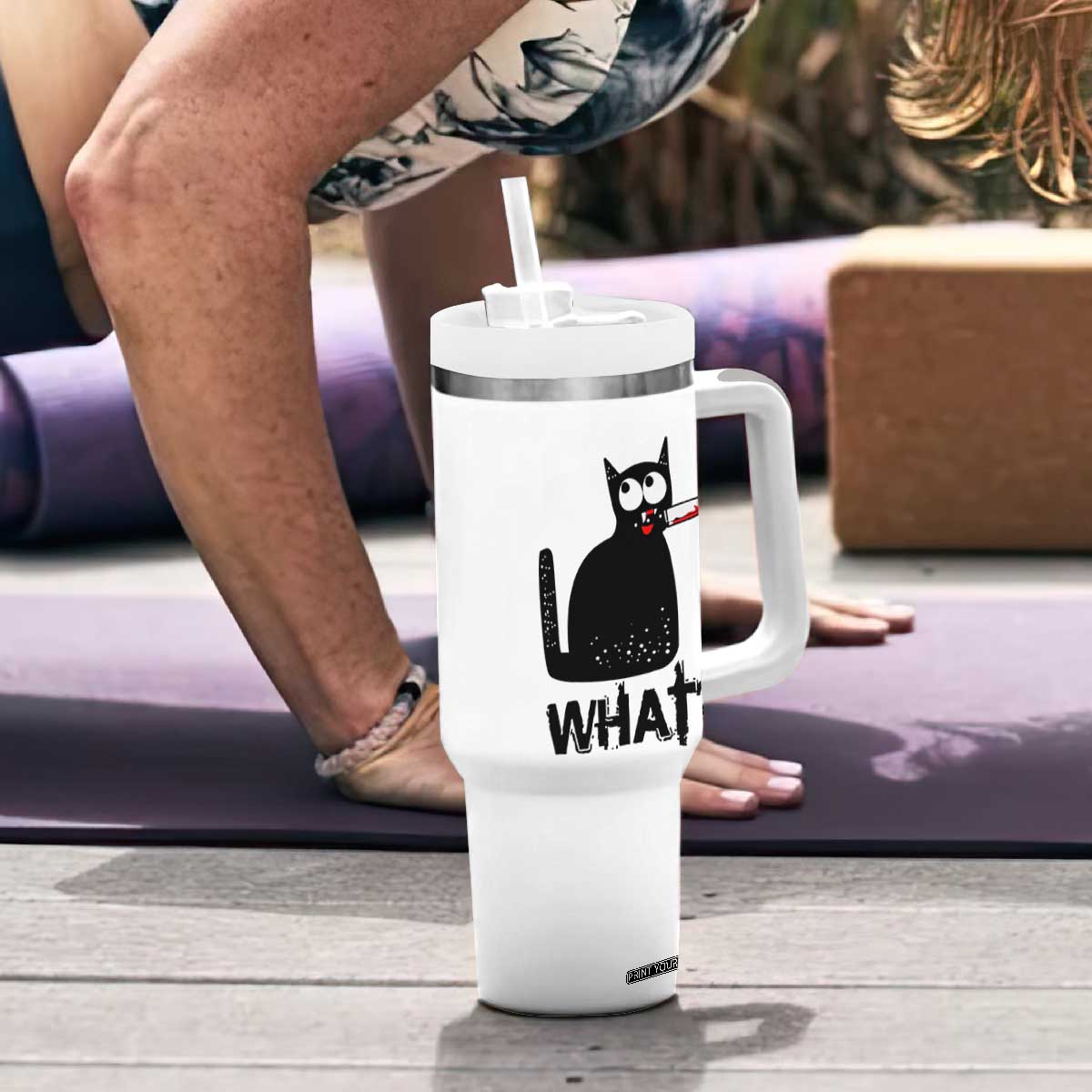 Funny Black Cat Tumbler With Handle What Kitten Murderous TS11 Print Your Wear