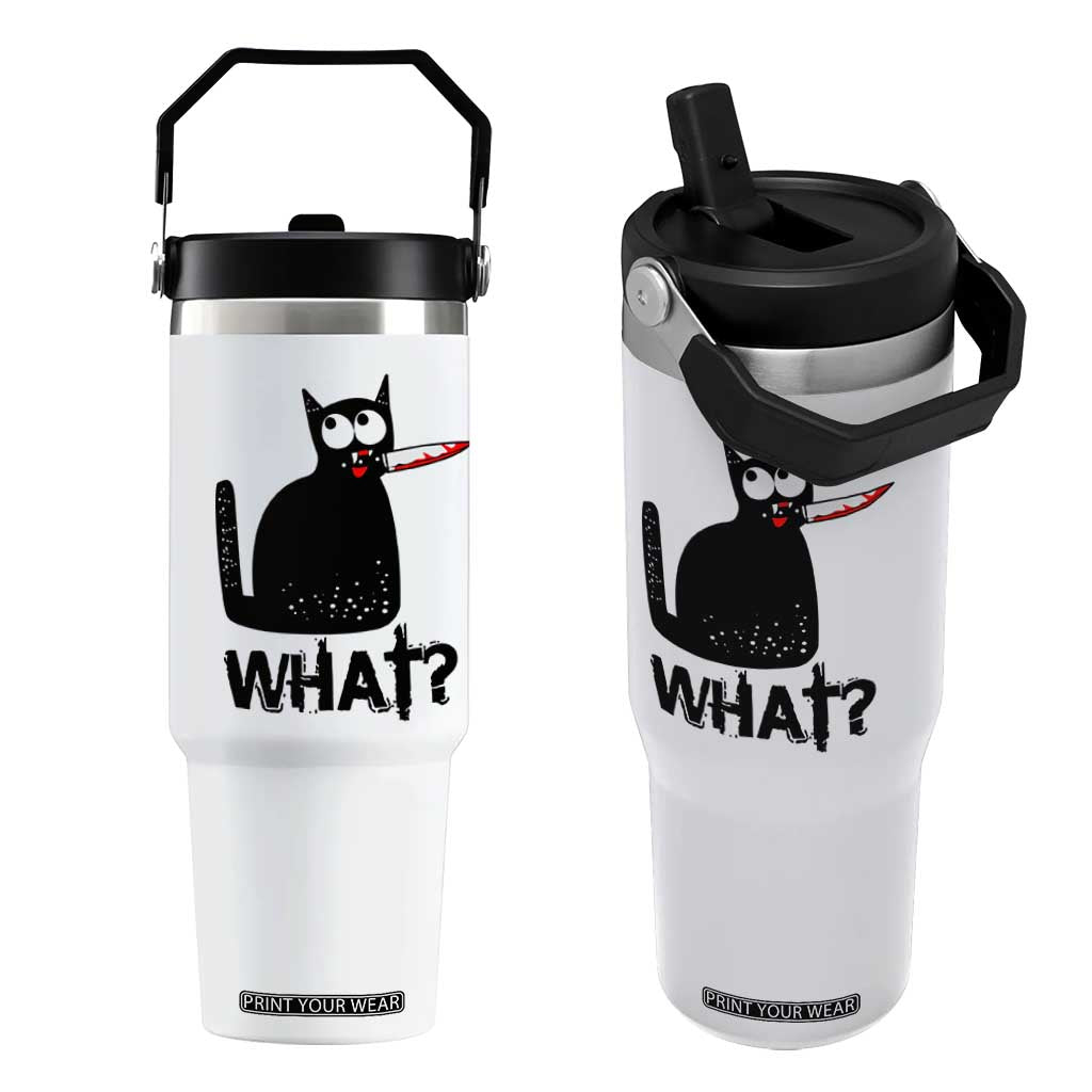 Funny Black Cat Flip Straw Tumbler What Kitten Murderous TS11 One Size: 30 oz White Print Your Wear
